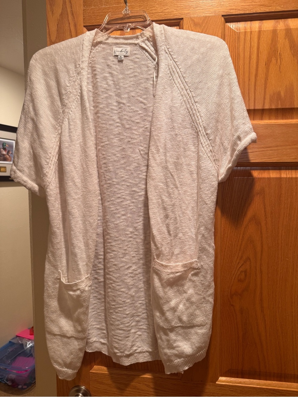 Wonderly Cream Short-Sleeve Open-Front Cardigan Sweater